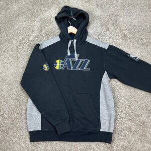 Utah Jazz NBA Exclusive Collection Hoodie Mens Large Black Gray Colorblock Patch